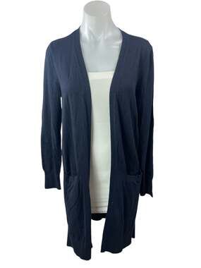 NEW Halogen Women's Navy Blue Long Sleeve Mid Length Cardigan Sweater Top Size S